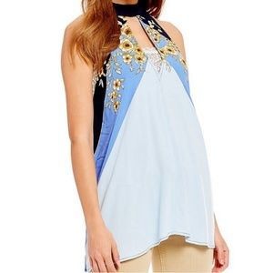 Free People Blue and Black Floral Tunic
